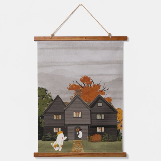 Willkommen in Ihrem Spuk Haus Wandteppich Mit Holzrahmen (Vorderseite)