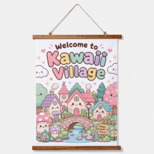 Willkommen in Kawaii Village Wandteppich Mit Holzrahmen