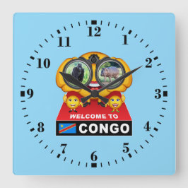 Willkommen in Kongo Quadratische Wanduhr