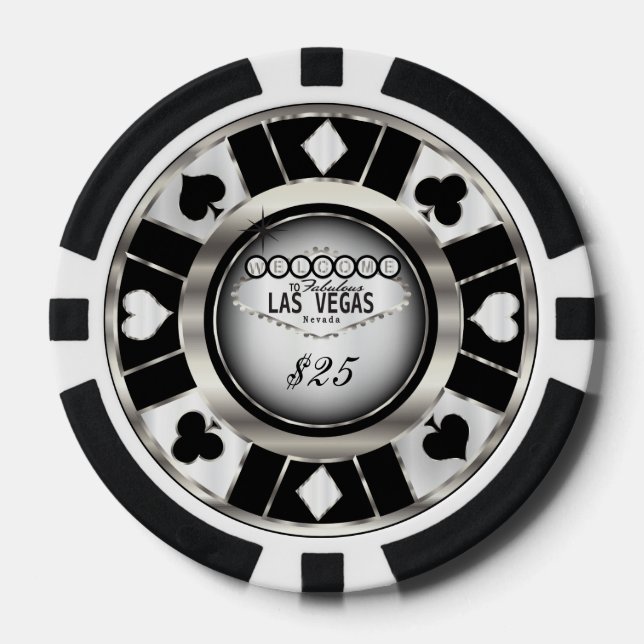 Willkommen in Las Vegas - Schwarz, Silber und Weiß Pokerchips (Vorderseite)