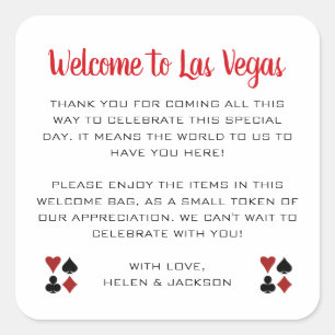Willkommen in Las Vegas Wedding Welcome Basket Quadratischer Aufkleber