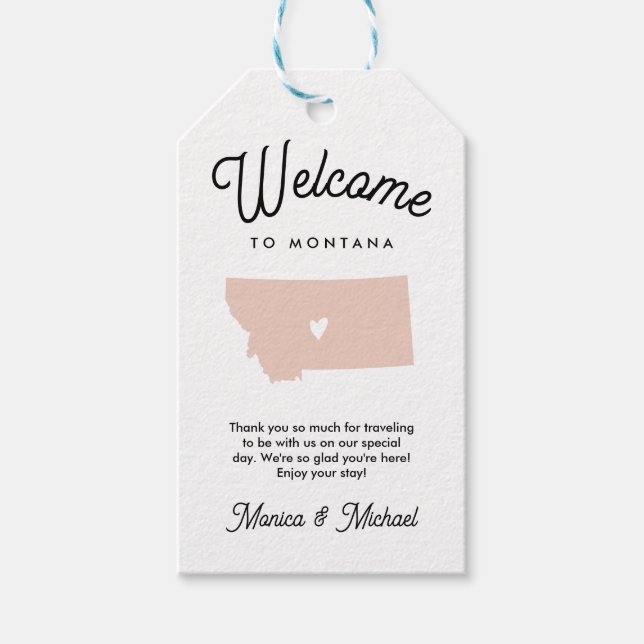 Willkommen in MONTANA Hochzeit JEDE FARBE!! Geschenkanhänger (Vorderseite)