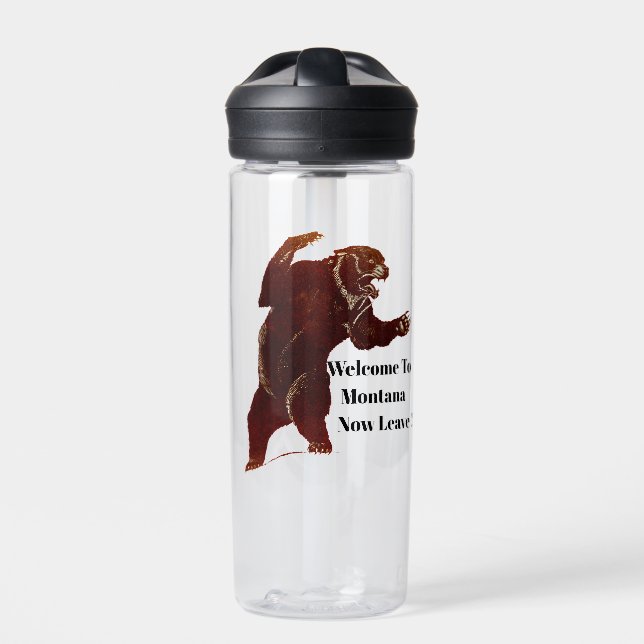 Willkommen in Montana Verlassen Grizzly Bären Art Trinkflasche (Vorderseite)