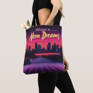 Willkommen in Neon Dreams - Retro Wave Cityscape Tasche