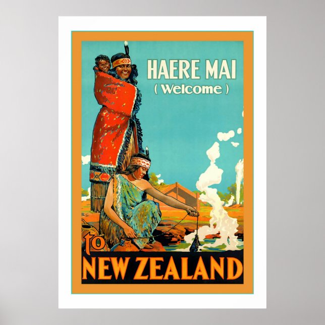 Willkommen in Neuseeland ~ Haere Mai ~Vintage Reis Poster (Vorne)