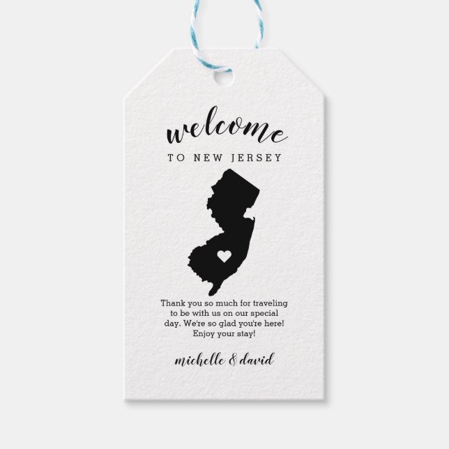 Willkommen in New Jersey | Kalligraphische Hochzei Geschenkanhänger (Vorderseite)