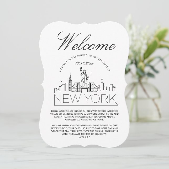 Willkommen in New York | Angaben zu den Gästen Einladung (Stehend Vorderseite)