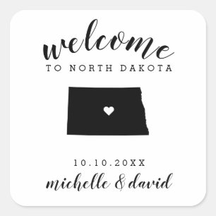 Willkommen in North Dakota   Brauchtum für Hochzei Quadratischer Aufkleber
