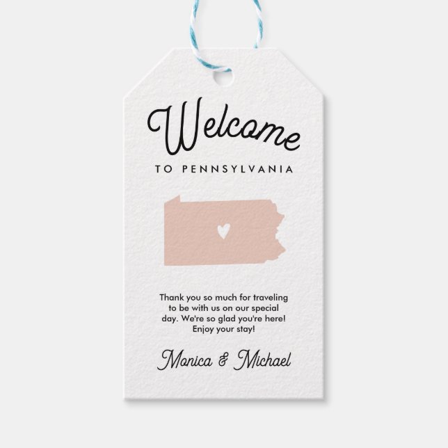 Willkommen in PENNSYLVANIA Hochzeit JEDE FARBE!! Geschenkanhänger (Vorderseite)