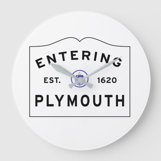 Willkommen in Plymouth MA Große Wanduhr (Vorderseite)