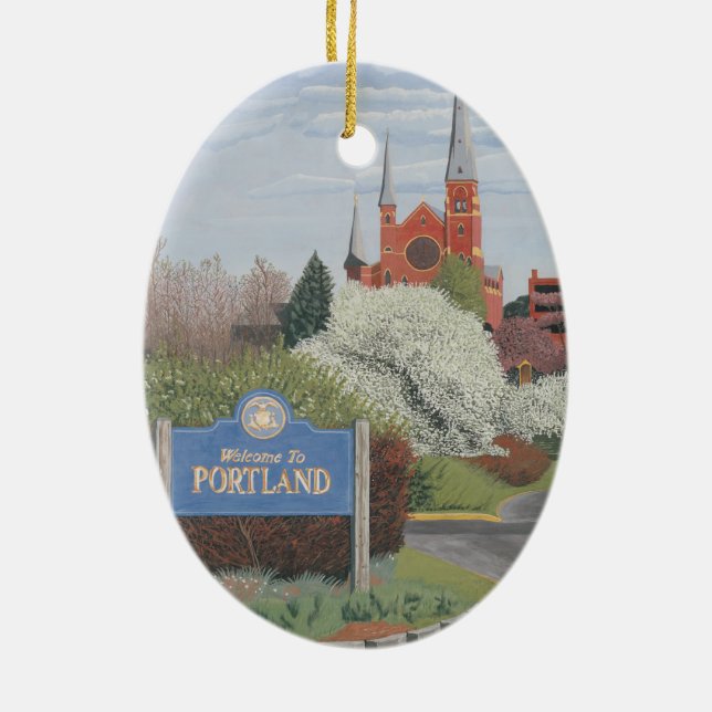 Willkommen in Portland Maine Keramik Ornament (Hinten)