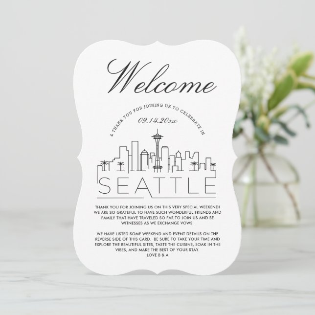 Willkommen in Seattle | Hotelgäste Details Einladu Einladung (Stehend Vorderseite)