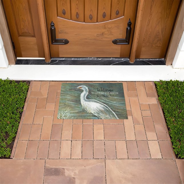 Willkommen in unserem Beach House Shorebird Art Fußmatte (Welcome To Our Beach House Shorebird Art Doormat from Jenn's Emporium. )