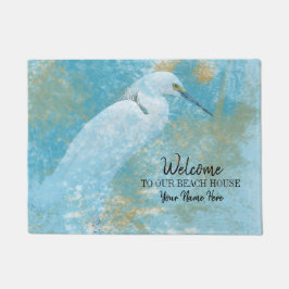 Willkommen in unserem Beach House Snowy Egret Cust Fußmatte