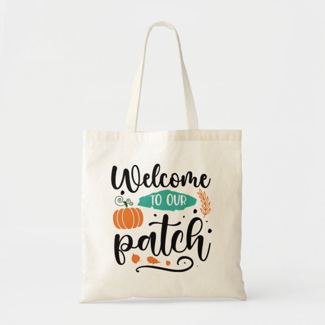 Willkommen in unserem Pumpkin Patch Tote Beutel Tragetasche (Vorne)