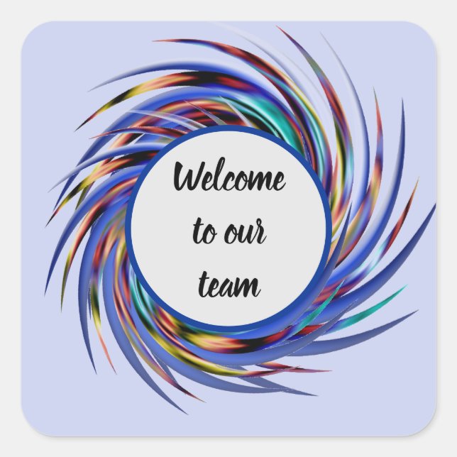 Willkommen in unserem Team Blue Gray Spiral Patter Quadratischer Aufkleber (Vorderseite)