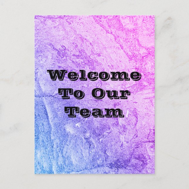 Willkommen in unserem Team Marbled Blue Pink Offic Postkarte (Vorderseite)