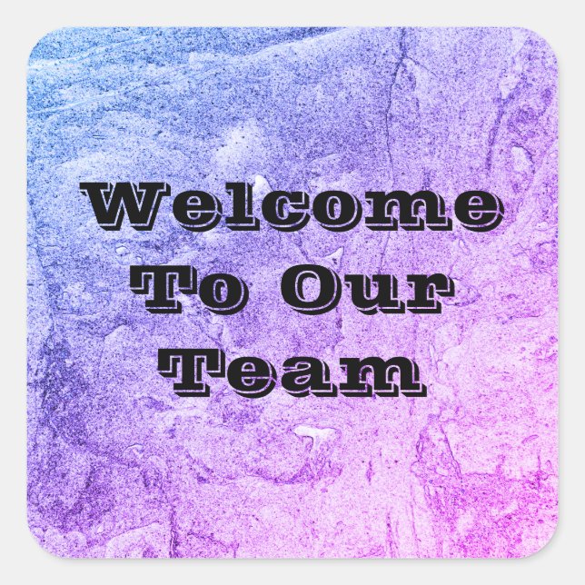 Willkommen in unserem Team Marbled Blue Pink Offic Quadratischer Aufkleber (Vorderseite)