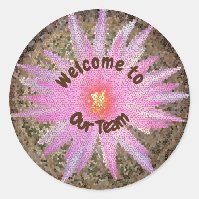 Willkommen in unserem Team Pink Mosaic Cactus Sout Runder Aufkleber (Vorderseite)