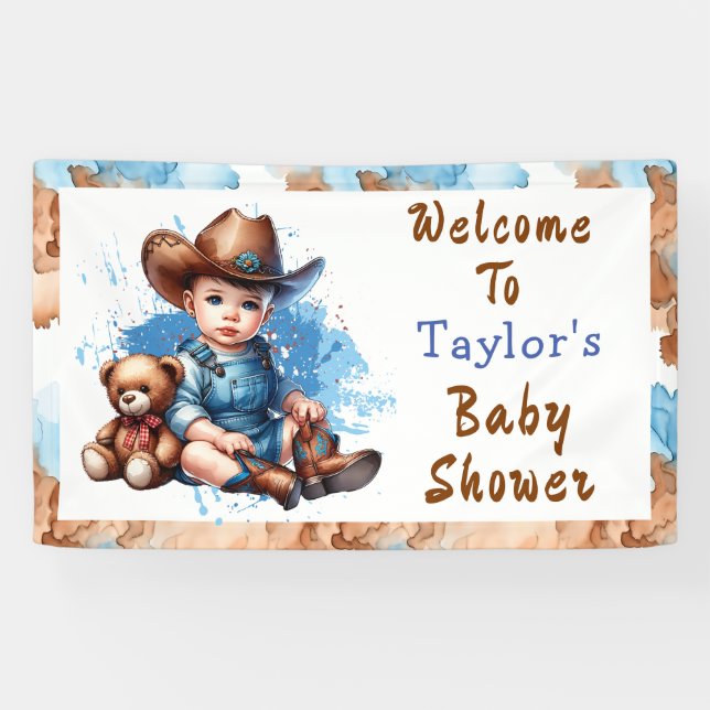 Willkommen in unserer Baby Dusche | Western Cowboy Banner (Horizontal)