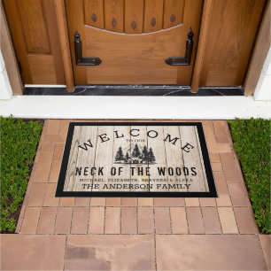 Willkommen in unserer Neck of the Woods Cabin Fami Fußmatte