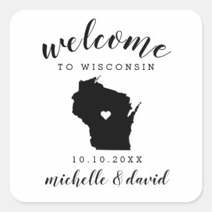 Willkommen in Wisconsin   Brauchtum für Hochzeiten Quadratischer Aufkleber