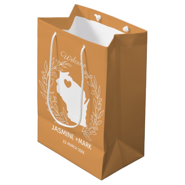 Willkommen in Wisconsin Hochzeit Brauch Mittlere Geschenktüte (Vorderseite Schrägansicht)