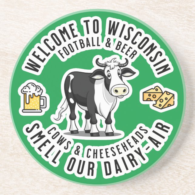 Willkommen in Wisconsin, Riechen Sie unsere Milchl Getränkeuntersetzer (Vorne)
