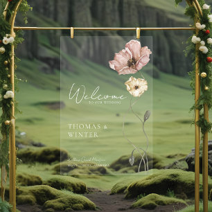 Willkommen Isländische Wasserfarben Island Mohnblu Acrylschild