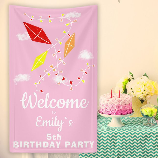 Willkommen Kites in Sky Pink Girl Birthday Party Banner (Von Creator hochgeladen)