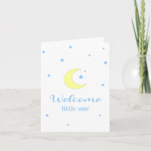 Willkommen Kleiner Mond und Sterne Neuer Baby Blau Karte