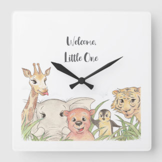 Willkommen Kleiner Safari-Baby Herzlichen Glückwun Quadratische Wanduhr