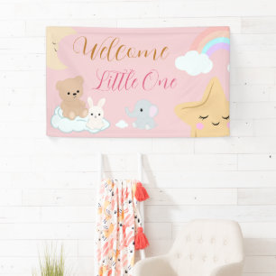 Willkommen Kleines Eines Pastell-Baby-Party-Schild Banner