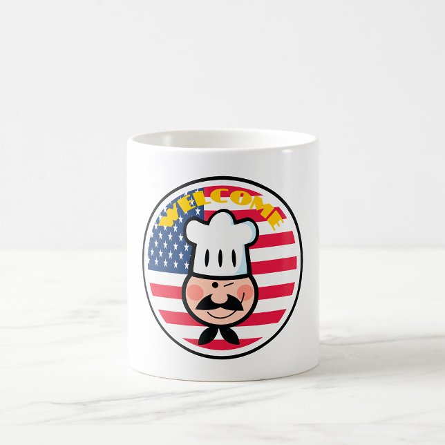 Willkommen Koch mit amerikanischer Flagge Kaffeetasse (Von Creator hochgeladen)