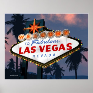 Willkommen Las Vegas-Zeichen-Nachtzum Retro Poster