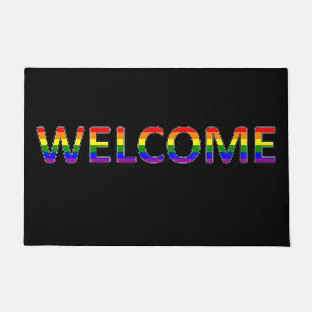 Willkommen LGBT Farben auf schwarzer Türmatte (Vorderseite)