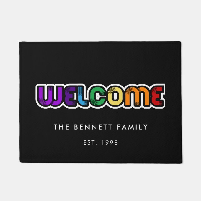 Willkommen LGBT Regenbogenflaggenfamilie Fußmatte (Vorderseite)