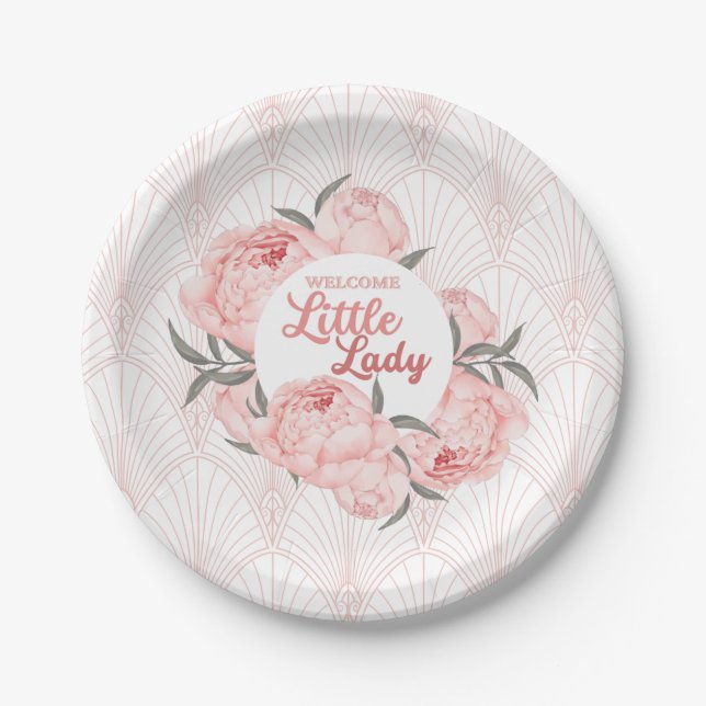 Willkommen Little Lady Blush Pink Peony Pappteller (Vorderseite)