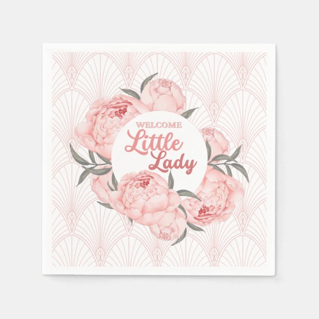 Willkommen Little Lady Blush Pink Peony Serviette (Vorderseite)