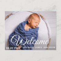 WILLKOMMEN, lustiges Skript Baby Ankündigung Postk