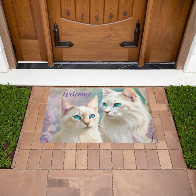 Willkommen Lynx Point Siamese Cat Portrait Art Fußmatte (Außenbereich)
