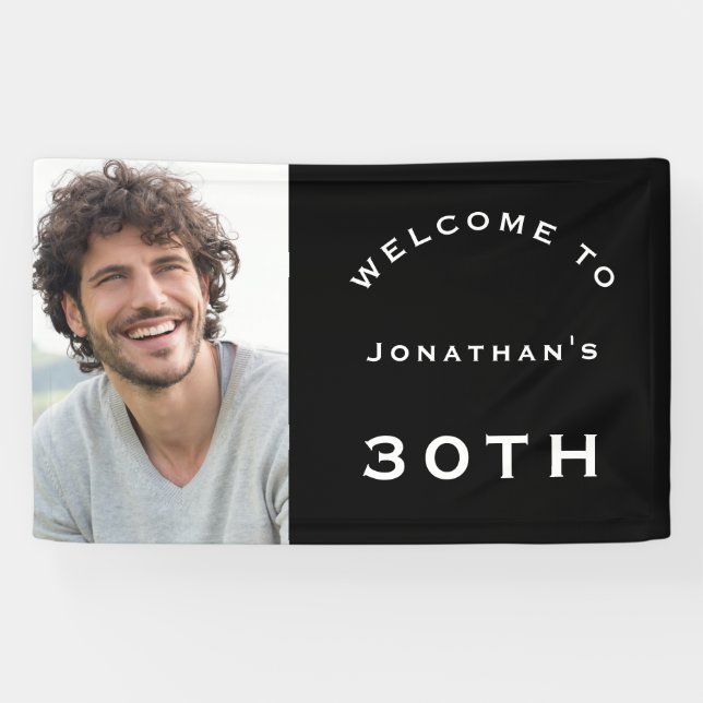 Willkommen Männlich 30. Geburtstag Party Foto Schw Banner (Horizontal)