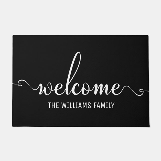 Willkommen Moderne Typografie weiß und schwarz Fußmatte (Vorderseite)