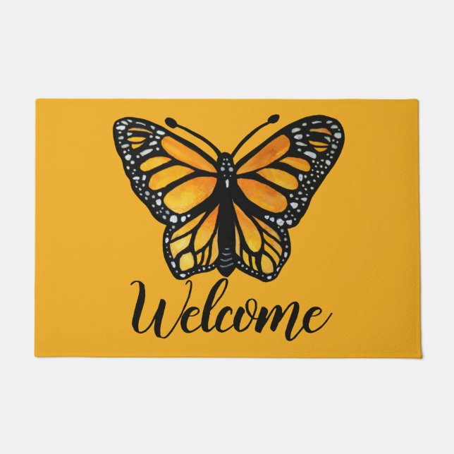 Willkommen Monarch Butterfly Aquarellmalerei Fußmatte (Vorderseite)