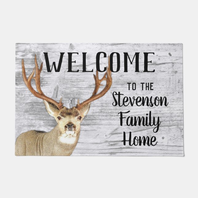 Willkommen Mule Deer Junting Buck Antlers Familien Fußmatte (Vorderseite)