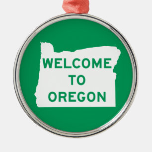 Willkommen nach Oregon - USA Verkehrsschild Silbernes Ornament