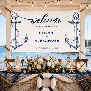Willkommen Nautical Anchor Hochzeit White Banner