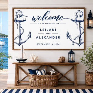 Willkommen Nautical Wedding Anchor White Poster