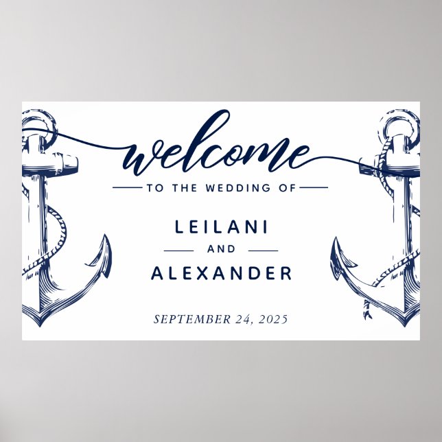 Willkommen Nautical Wedding Anchor White Poster (Vorne)