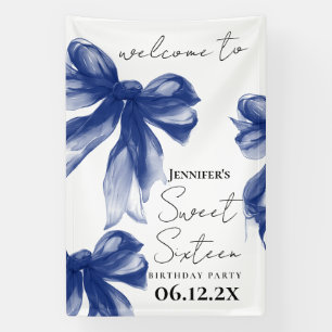 Willkommen Navy Bow Coquette Schrift Sweet 16 Banner
